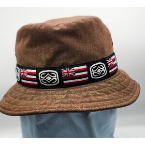 Authentic Maui Built Hawaii State Flag Bucket Hat Brown Tribal Fish Hook Rare